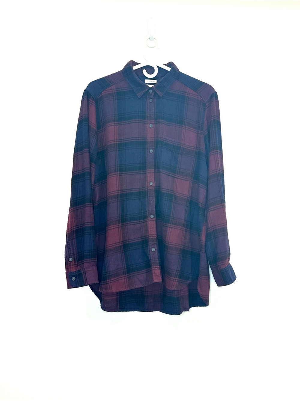 American Eagle Outfitters Plaid Button-Down Shirt in Burgundy and Navy